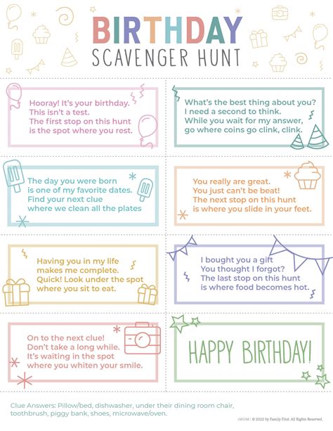 Free Printable Birthday Scavenger Hunt